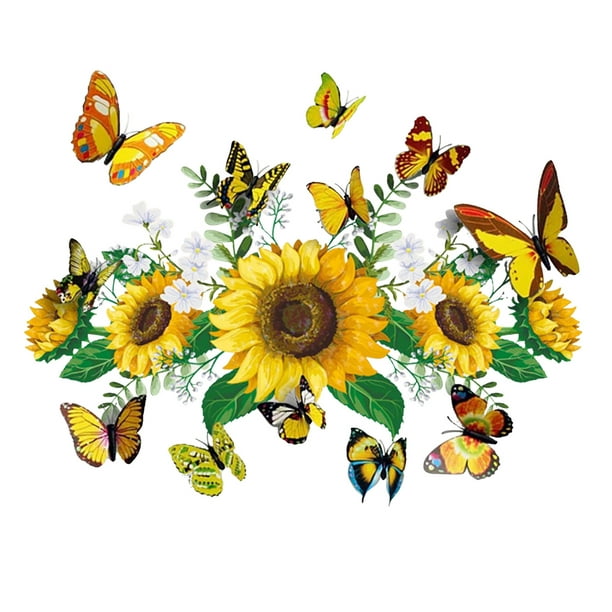 Pattern Self-Adhesive Mural Sunflowers Wall Stickers With Butterfly Decals